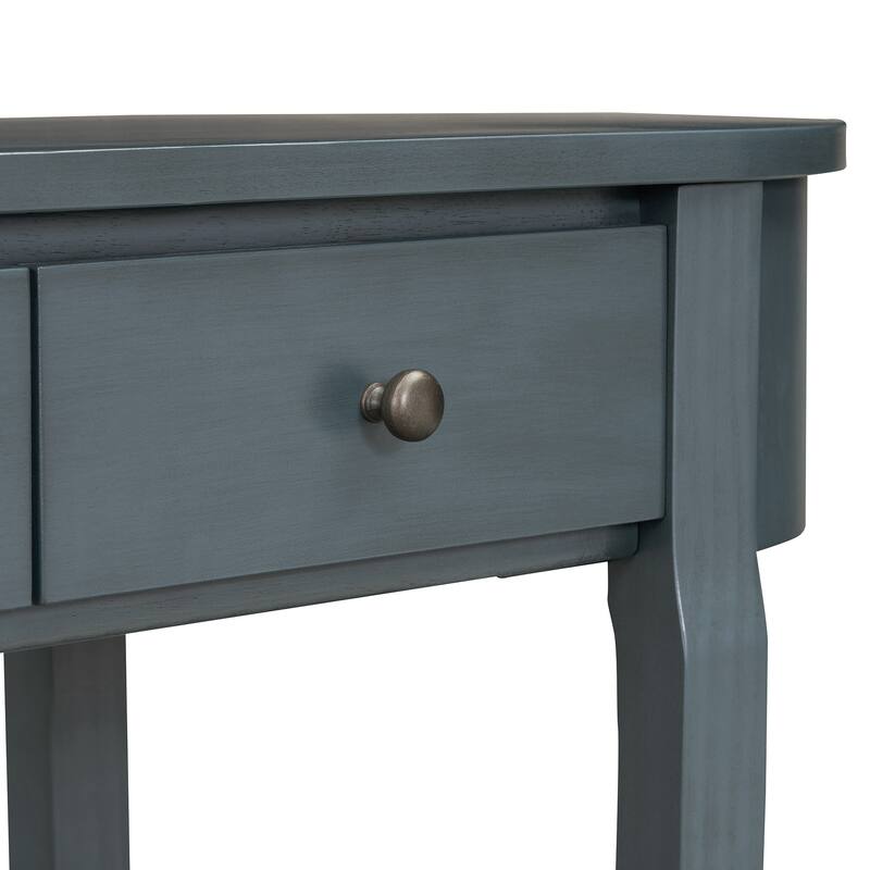 Curved Console Table with 2 Storage Drawers and Metal Handles, Wooden Hallway Tables Entryway Table wOpen Storage Shelf