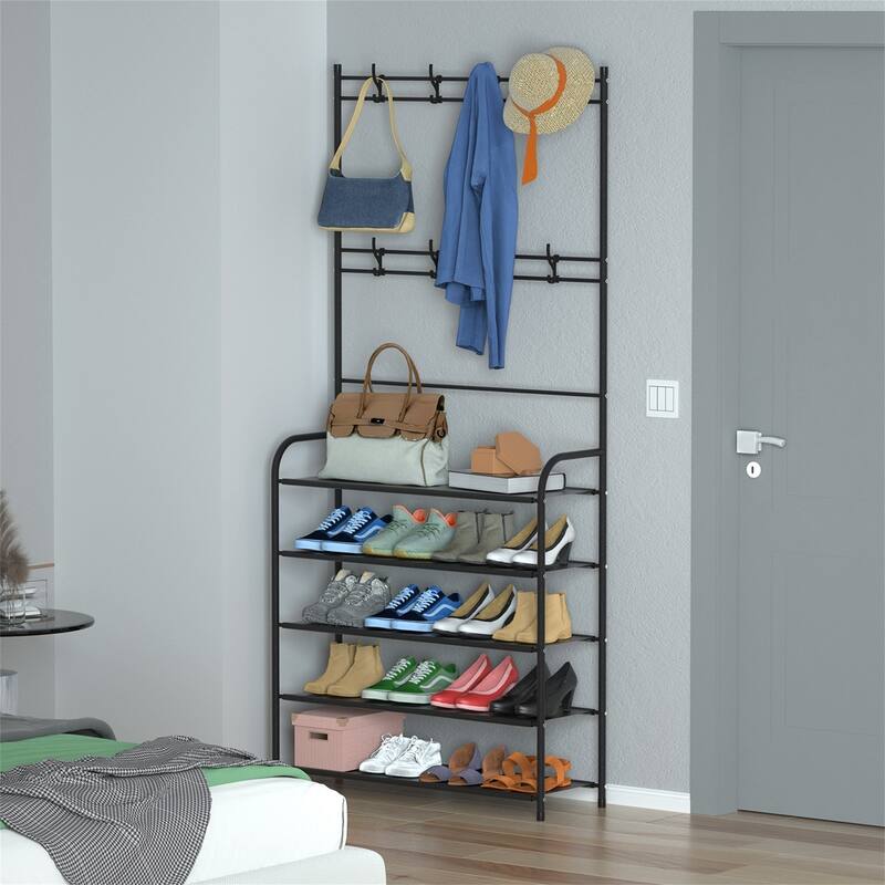 Entryway Coat Hat Rack Stand Clothes Shoe Organizer - 5-tier