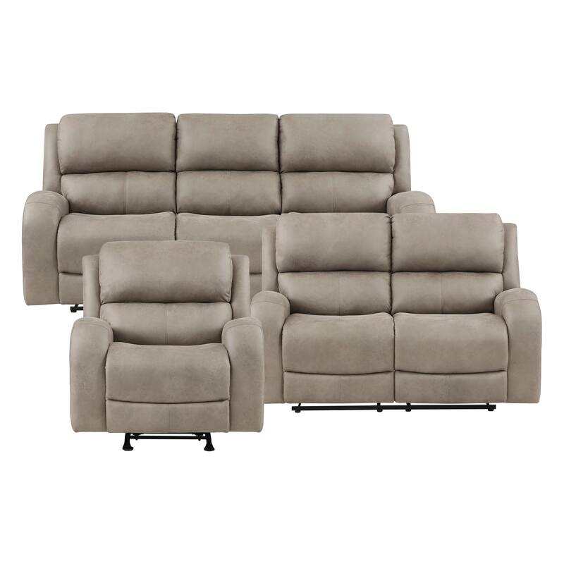 Mabel 3-Piece Polished Microfiber Manual Reclining Sofa Set - Brown