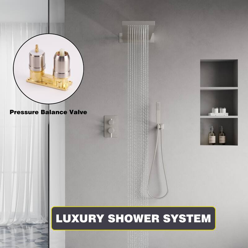 3-Function 22 in. Rectangle Wall Mount Rainfall Shower System With Hand shower(Valve Included)