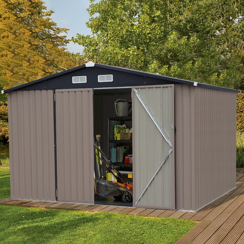 8' x 10' Outdoor Metal Storage Shed - Brown