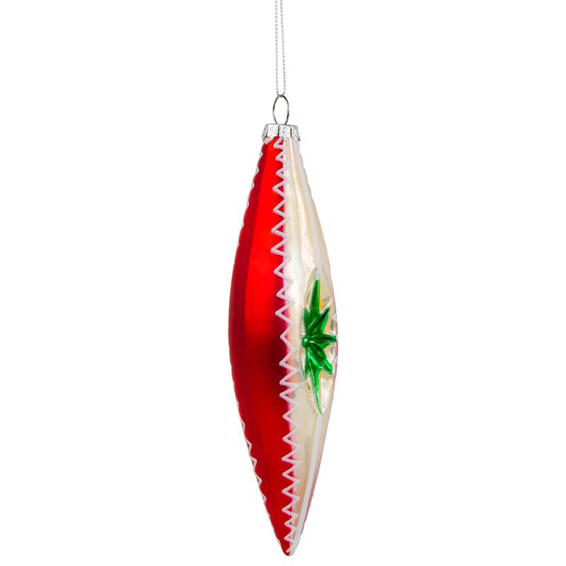 6.75" Red and White Retro Reflector Finial Glass Christmas Ornament