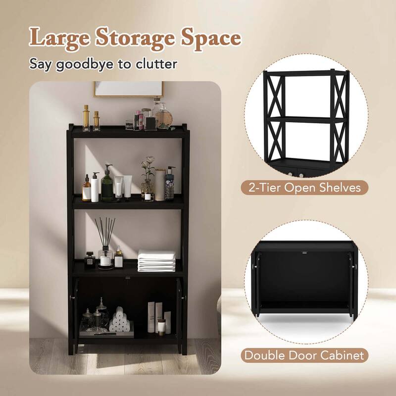 Costway Bathroom Storage Cabinet with Open Shelves & Double Doors - See Details