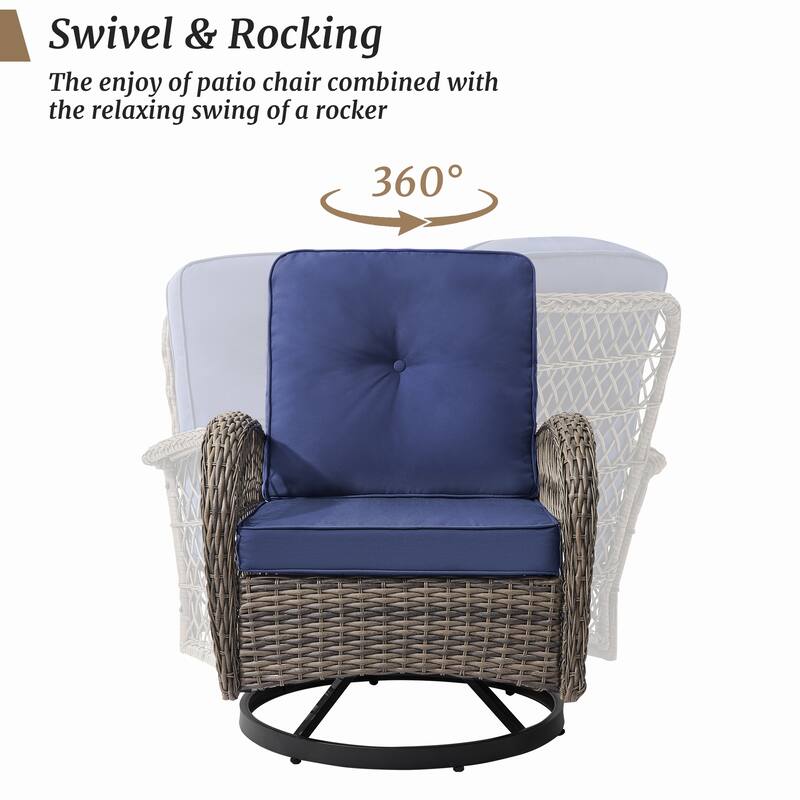 COZYMAN Outdoor Patio 3-Piece Wicker Conversation Set Swivel Rocking Chat Chairs
