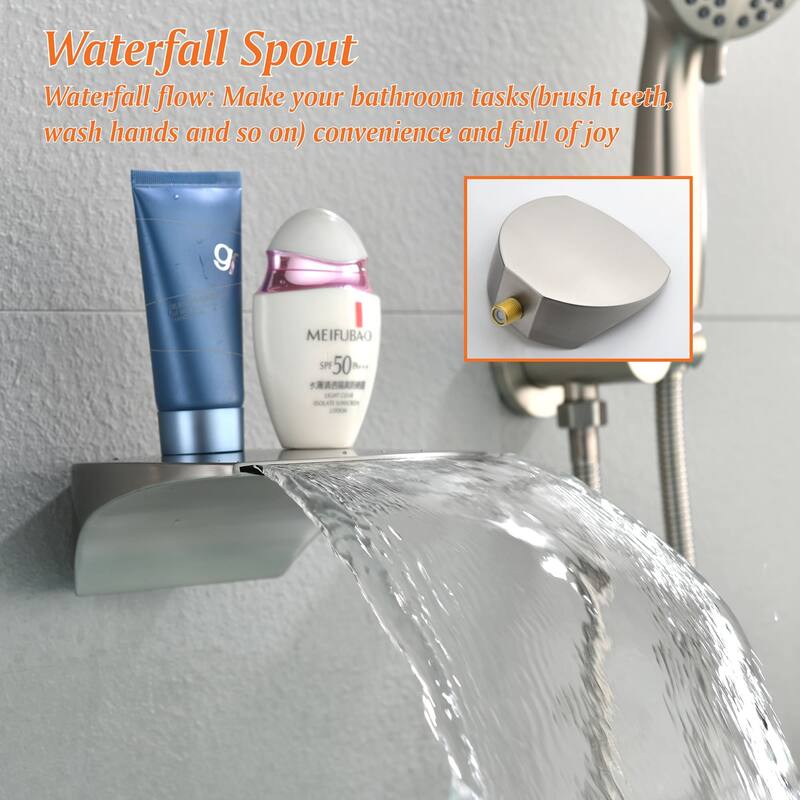 Wall Mounted Tub Faucet With Handheld Shower Waterfall Bathtub Faucet With Hand Shower Tub Filler With Pressure Balance Valve