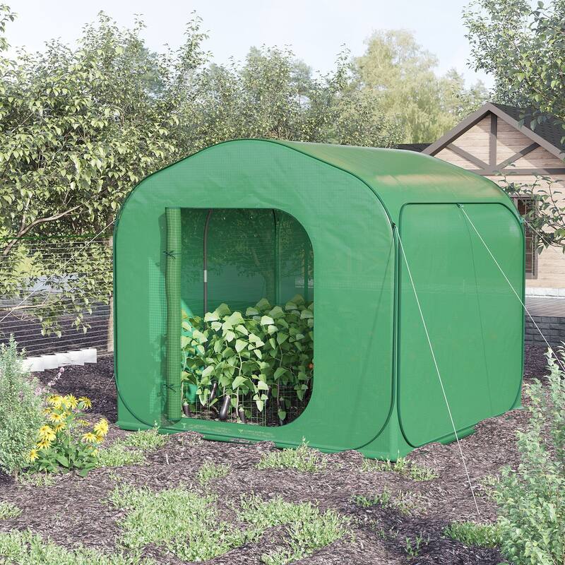Outsunny 7' x 7' x 6' Garden Portable Greenhouse for Outdoors with Side Door & Portable Zipper Bag, Pop Up Greenhouse Tent