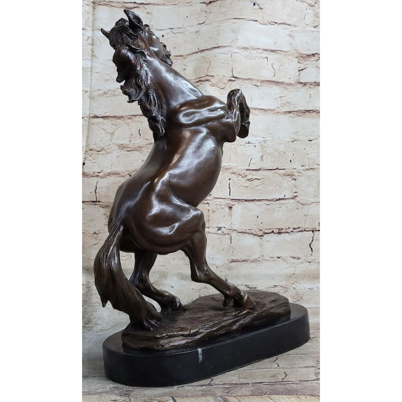 Rearing Stallion Horse Bronze Sculpture Statue Figure On Marble Base By Lecourtier