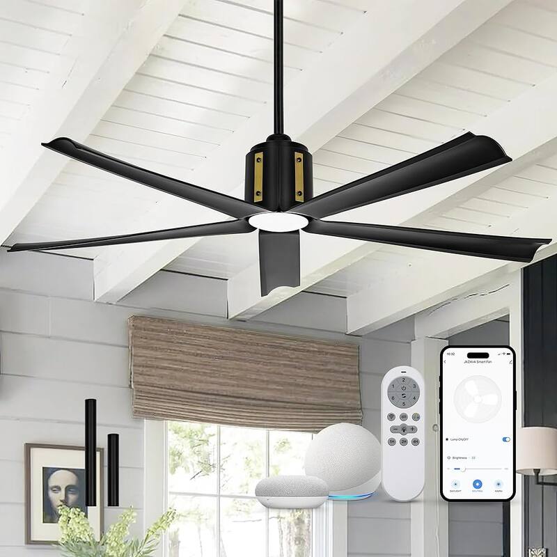 60 Inch 18W DC LED Ceiling Fan with Lights, 5-Blades, Remote Control and App and Alexa Google Voice Control