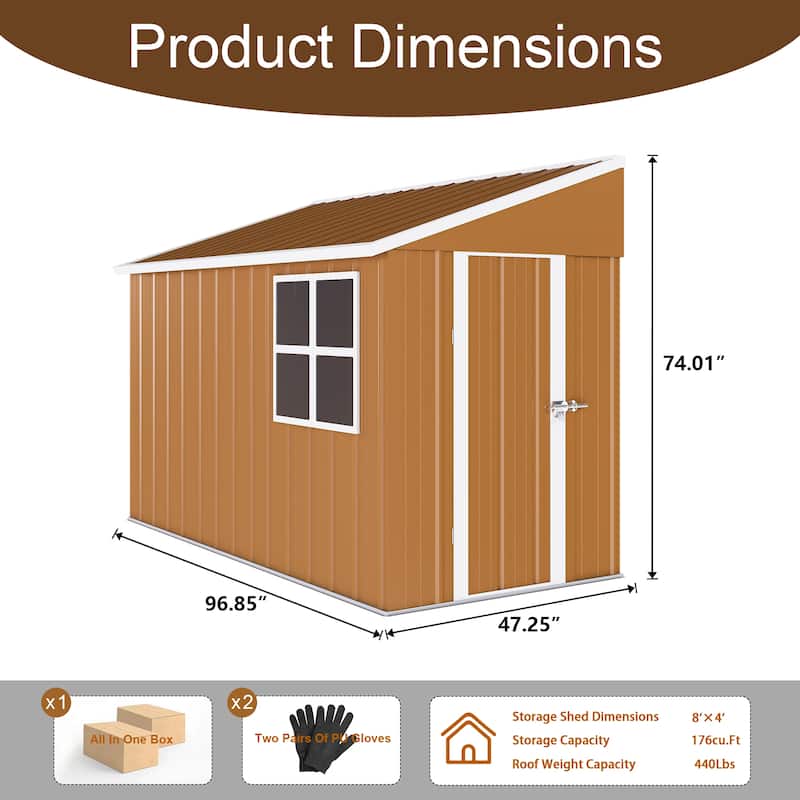 8x4 FT Heavy-Duty Metal Storage Shed with Double Doors, Windows & Ventilation - Weatherproof Outdoor Garden Shed