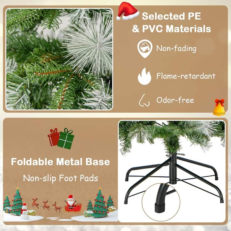 6/7.5/9 FT Pre-Lit Pencil Christmas Tree Snow Flocked Slim Artificial Tree - Green & White