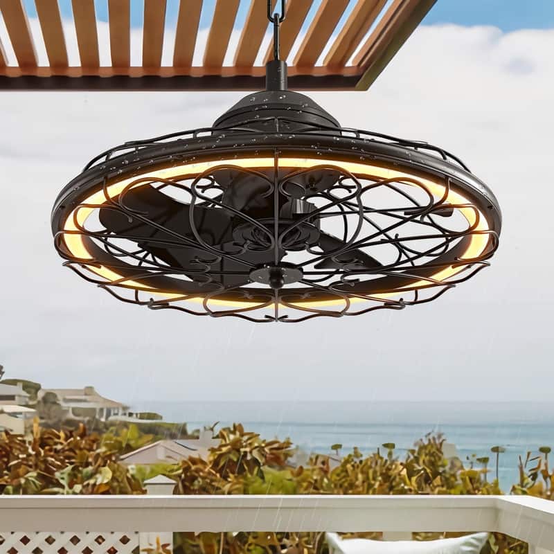 Wall Mounted Fan with Lights 20” Wall Mount Fan with Remote 6 Speeds Plug in Wall Fan Reversible Dimmable 360°Adjustable - Black