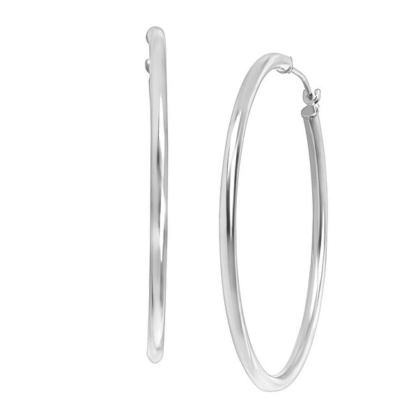 Just Gold 40 mm Tube Hoop Earrings in 14K White Gold