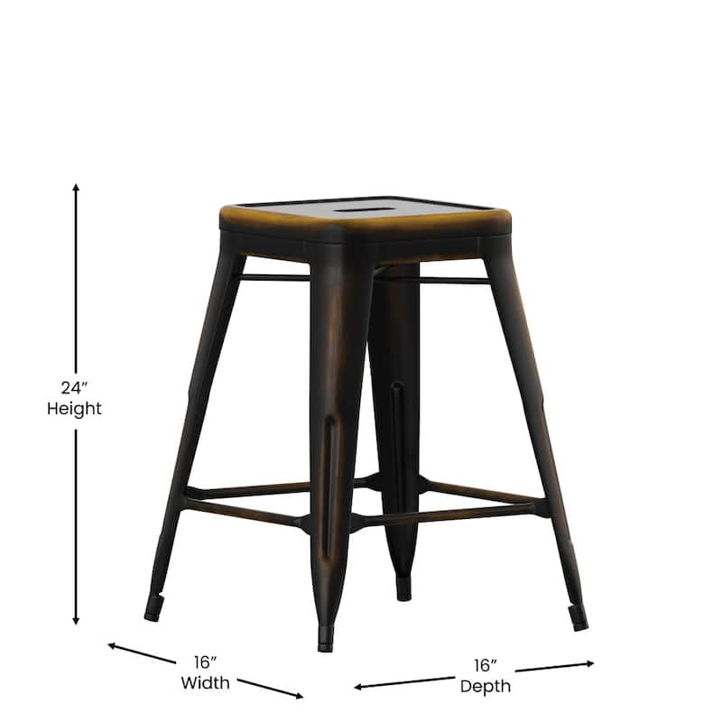 24" High Backless Distressed Metal Indoor-Outdoor Counter Height Stool