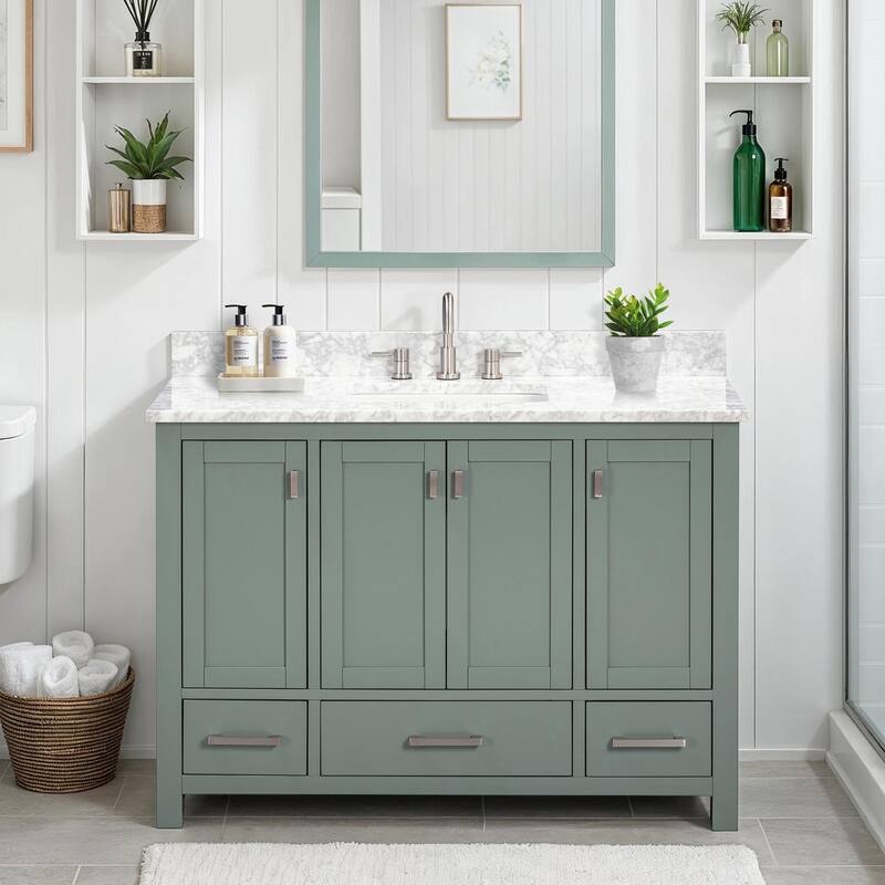 Avanity Modero 48 in. Single Sink Bathroom Vanity with Carrara Marble Top - 49"W x 22"D x 35"H - Smoke Green