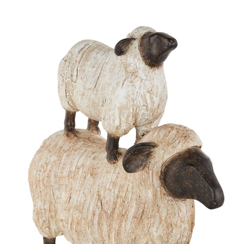 Cream Polystone Stacked Sheep Decorative Sculpture with Black Accents