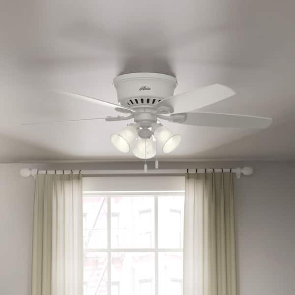 slide 2 of 22, Hunter 52" Builder Low Profile Ceiling Fan with 3-Light Light Kit and Pull Chain - Casual, Traditional, Transitional Snow White