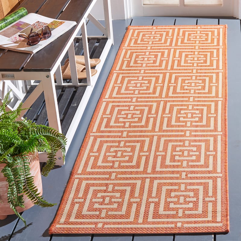 SAFAVIEH Courtyard Errica Indoor/ Outdoor Waterproof Patio Backyard Rug - 2'3" x 6'7" Runner - Terracotta/Cream