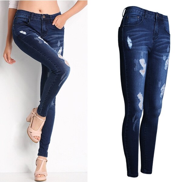 Washed And Polished White Slim Pants Small Leg Pants Jeans - Dark Blue. Opens flyout.