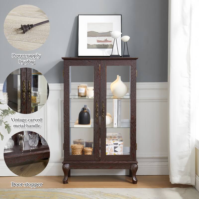 Roomfitters 2 Doos Curio Cabinet with Tempered Glass Doors, Curio Cabinets with Mirrored Back Panel and Adjustable Shelves