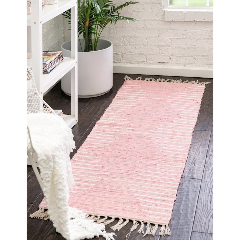 Braided Dario Collection Area Rug - 2'2"x6' - Pink-Ivory