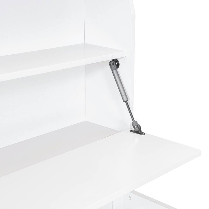 Roomfitters Twin Platform Bed with Trundle, LED Headboard Storage, USB Ports and Under-Bed Bins, No Box Spring, White