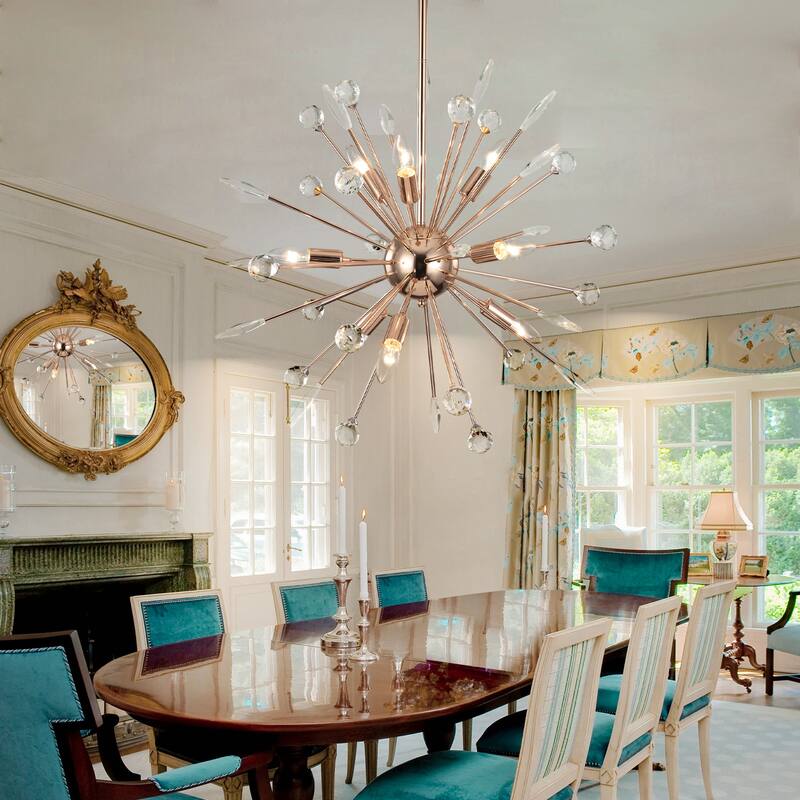 Modern Glam Crystal and Metal Sputnik Chandelier