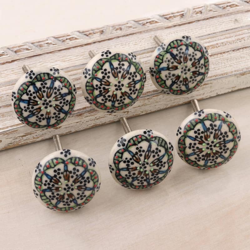 Novica Handmade Floral Majesty Ceramic Knobs (Set Of 6)