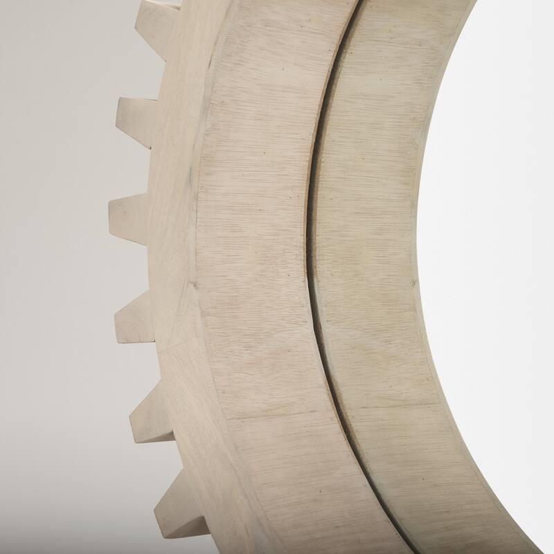 Sterling Off-White Solid Wood Frame Round Cog Mirror