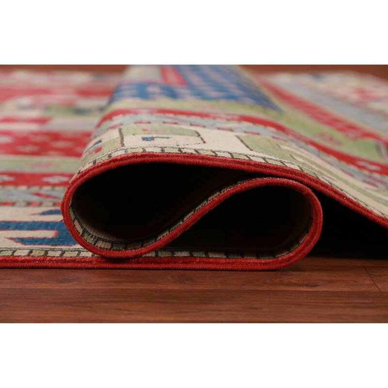 Hand Knotted Oriental 100% Wool Carpet Traditional Geometric Multi-Colored Kazak Area Rug - 11' 5'' X 8' 6''