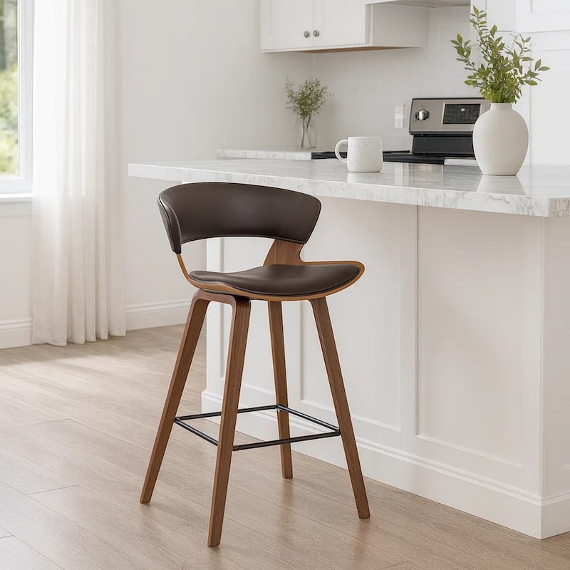 27 Inches Saddle Seat Leatherette Counter Stool, Brown