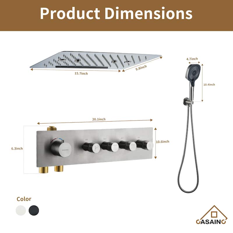 Luxury Thermostatic Shower System 3-Spray Patterns Ceiling Mount Fixed Rain Waterfall Shower Head and Handheld Spray Combo