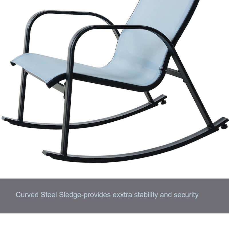 3-Piece Metal Outdoor Patio Bistro Rocking Chair Set, for Front Porch, Garden, Patio, Backyard