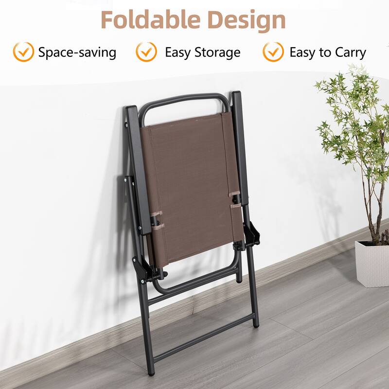 Futzca Folding Patio Dining Set, Garden Patio Furniture Set with Umbrella, Glass Table and 4 Folding Chairs