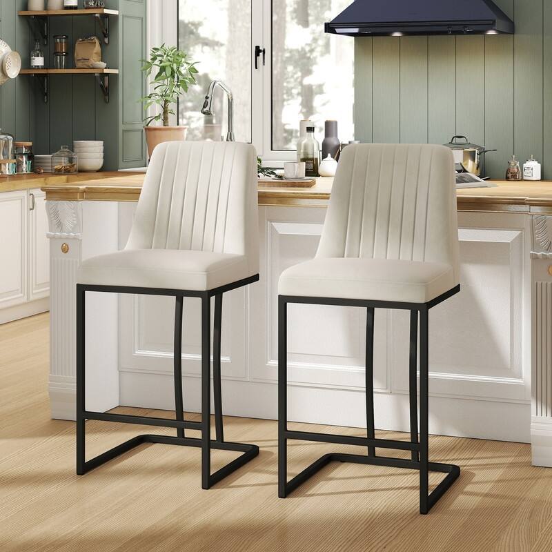 24.8 Inches Modern Cushion Counter Height Bar Stools with Metal Frame Set of 2