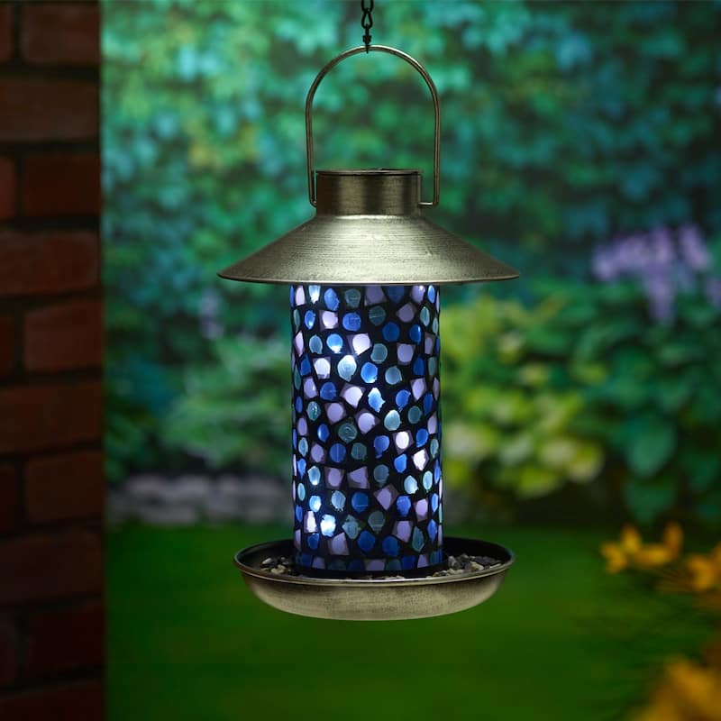 Adelie Mosaic Glass Bird Feeder with Solar Light