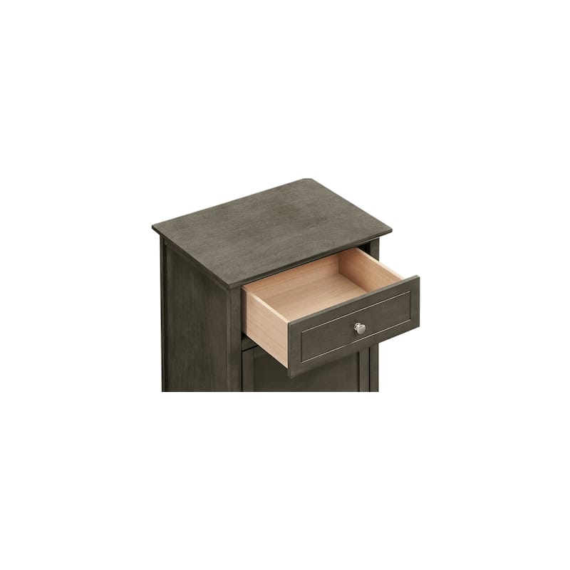 Grey Nightstand 25x19x15 Transitional Bedside Table with Three Drawers, Compact Size and Practical Bedroom Organization