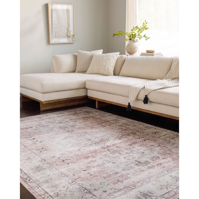 Livabliss Traditional Lavable Medallion Washable Area Rug - 7'6" x 9'5" - Red/Off White