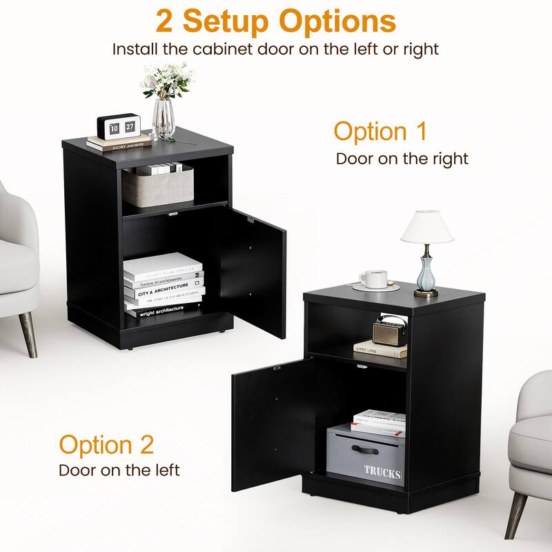 Modern Nightstand with Door & Open Shelf