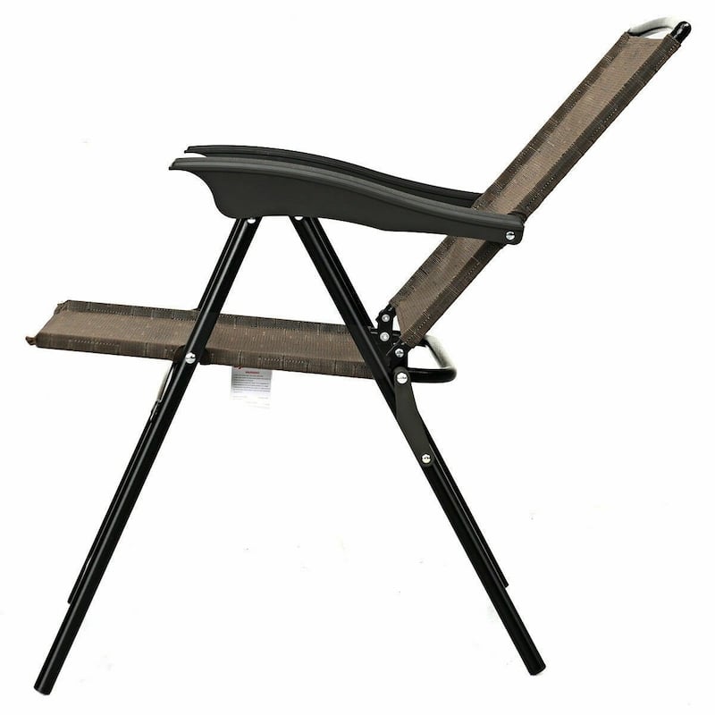 2 Pieces Folding Sling Chairs with Steel Armrests and Adjustable Back for Patio - 21" x 31" (W x H)