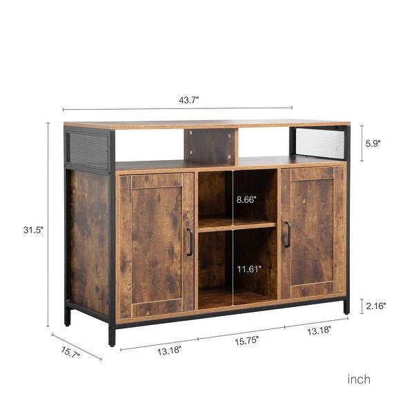 Rustic Brown Industrial Style Sideboard with Ample Storage Steel