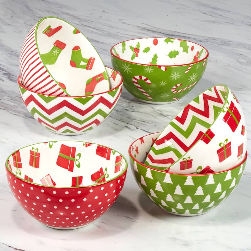 Certified International Holiday Fun 30 oz. All Purpose Bowls, Set of 6 Assorted Designs - 30 oz.
