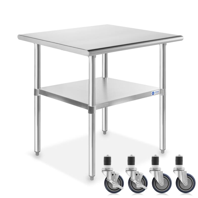 30 x 24in NSF Stainless Steel Prep Table with Casters - Silver