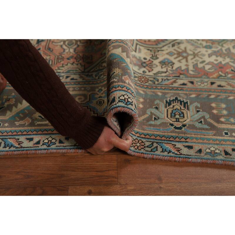 Orange Tabriz Persian Vintage Rug Hand-Knotted Wool Carpet - 6'8" x 9'6"