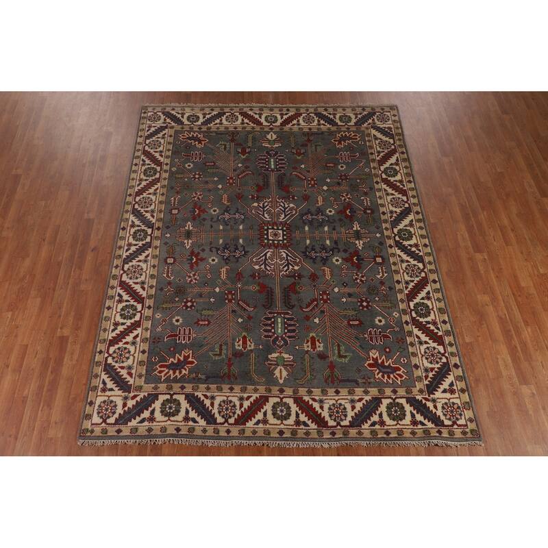 Gray Oushak Indian Area Rug Hand-Knotted Wool Carpet - 7'9"x 9'10"