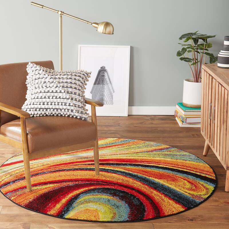Home Dynamix Splash Adja Abstract Rainbow Swirl Area Rug - 7'10" Round - Red/Blue