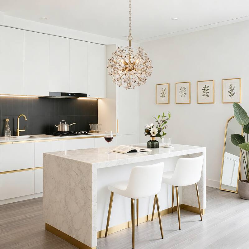 Modern 8-Light Art Gold Crystal Floral Globe Chandelier Ambiance Handmade Pendant for Kitchen Island Bedroom Foyer