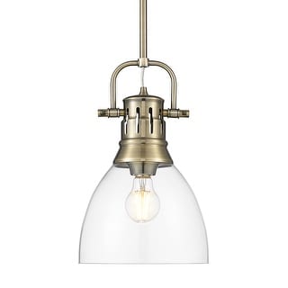 Yep by Golden Lighting Duncan 1-light 9in rod hung Pendant in Aged Brass and Clear Glass