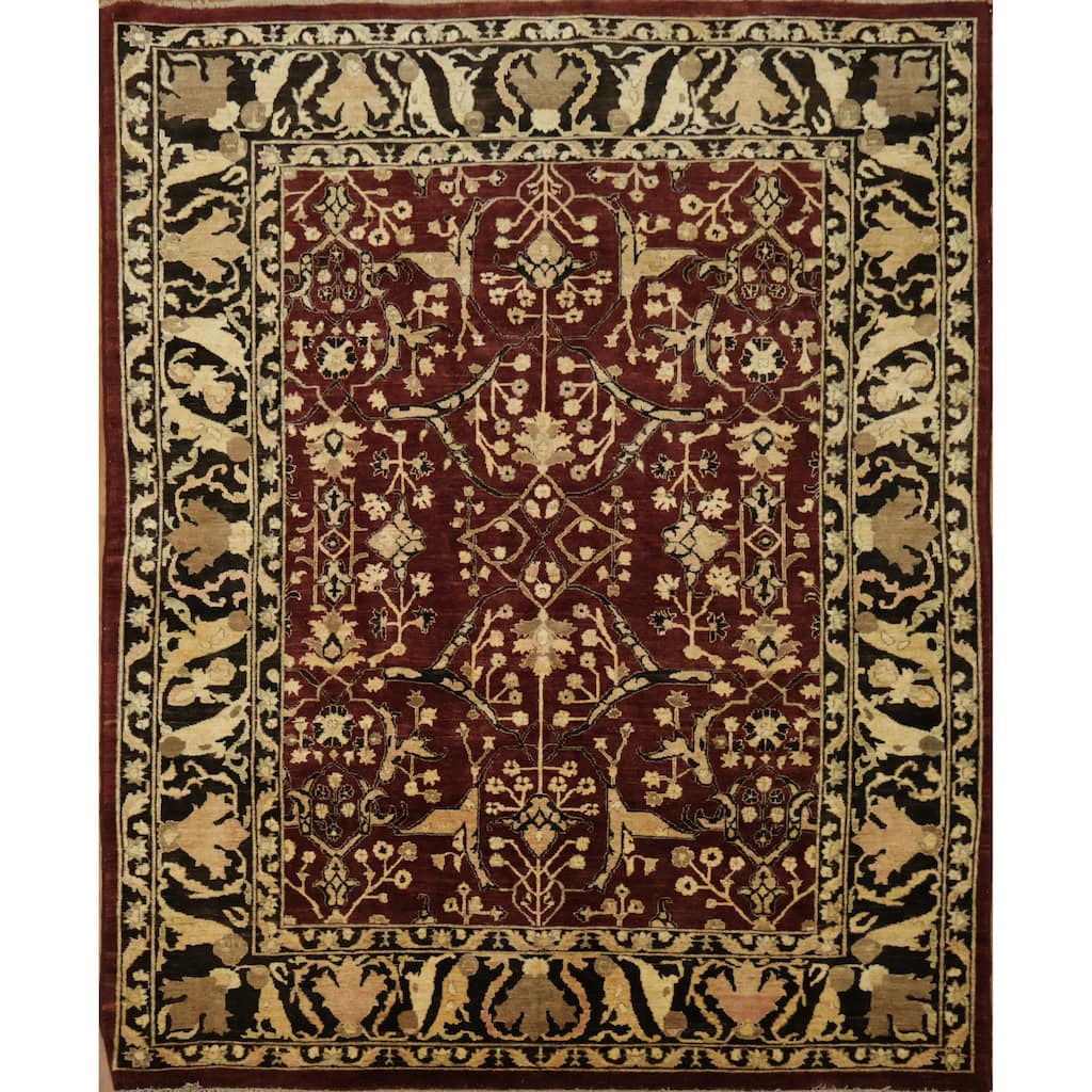 Hand Knotted Oriental 100% Wool Carpet Traditional All-Over Red Ziegler Area Rug - 9' 7'' X 7' 10''