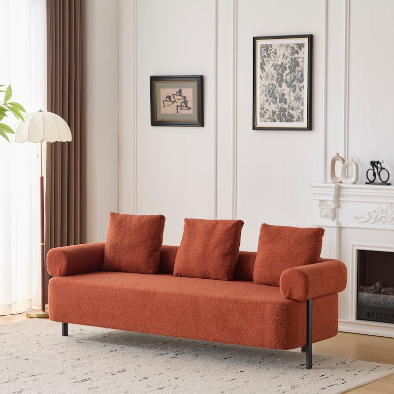 78" Modern 3-Seater Sofa Couch, Upholstered Sofa with Rolled Armrests & 3 Plush Pillows, Comfy Couch for Living Room, Bedroom