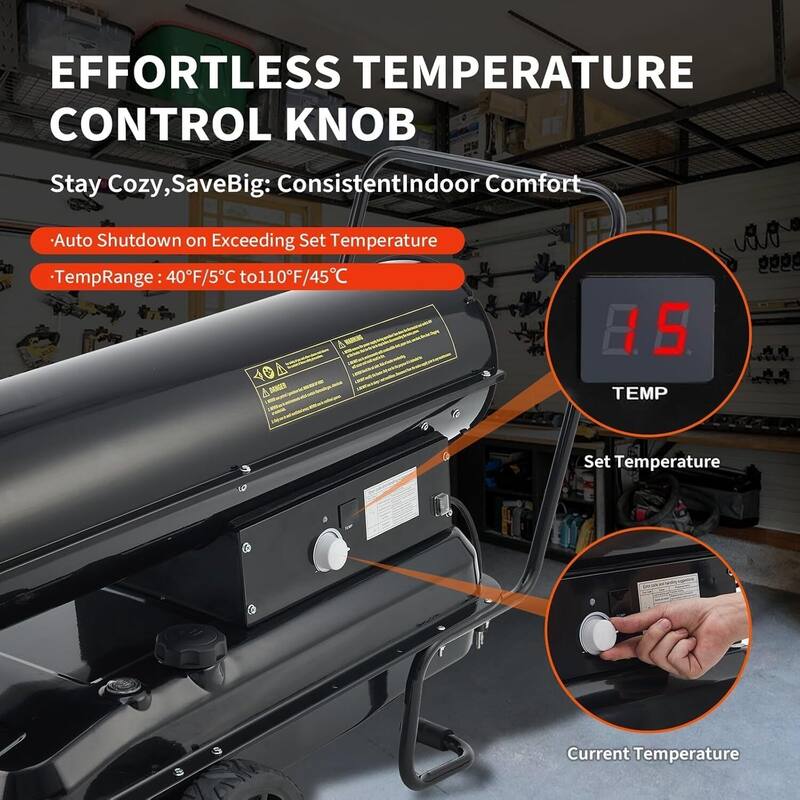 Portable Forced Air Heater, with Thermostat & Wheels